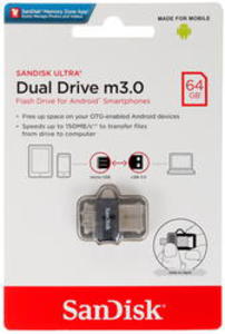 USB флешка 64Gb USB 3.0 SanDisk Ultra Android Dual Drive OTG черный/серебристый (SDDD3-064G-G46)