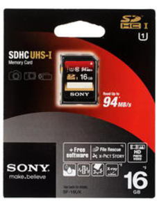 Карта памяти SDHC 16Gb Sony (SF-16UX/T1) Class 10 UHS-I (U1) R:94 W:40