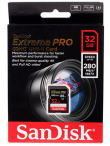 Карта памяти SDHC 32Gb SanDisk Extreme Pro Class 10 UHS-II U3 R:280 W:250 SDSDXPB-032G-G46