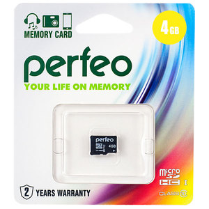 Карта памяти microSDHC 4Gb - Perfeo Micro Secure Digital High-Capacity Class 10 PF4GMCSH10