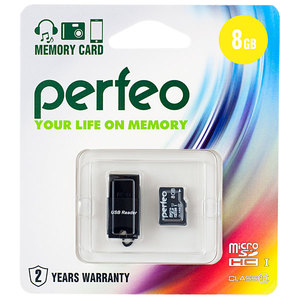 microSDHC 8Gb - Perfeo Micro Secure Digital HC Class 10 + USB microSD Reader PF8GMCSH10CR