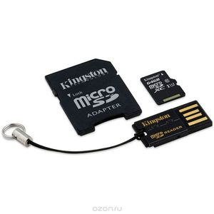Карта памяти microSDXC 64Gb Kingston UHS-I Class 10 MBLY10G2/64GB c картридером + переходник под SD