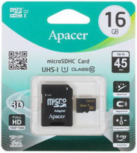 Кaрта памяти microSDHC 16Gb Apacer Class 10 UHS-I U1 AP16GMCSH10U1-R с переходником под SD