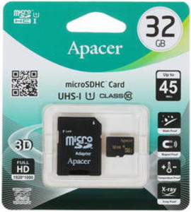 Карта памяти microSDHC 32Gb Apacer Class 10 UHS-I AP32GMCSH10U1-R с переходником под SD