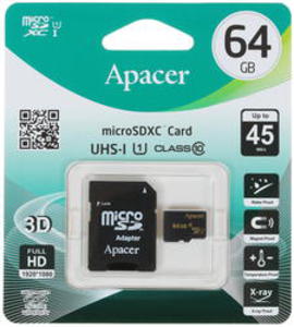 Карта памяти microSDXC 64Gb Apacer Class 10 UHS-I U1 AP64GMCSX10U1-R