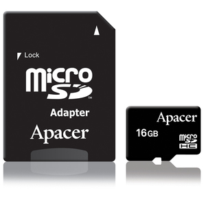 Карта памяти microSDHC 16Gb Apacer 10 AP16GMCSH10-R с переходником под SD