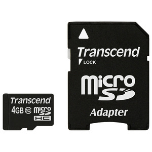 Карта памяти microSDHC 4Gb Transcend Class 10 TS4GUSDHC10 с переходником под SD