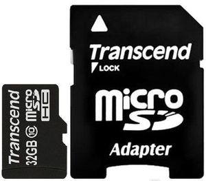 Карта памяти microSDHC 32Gb Transcend Class 10 TS32GUSDHC10 с переходником под SD