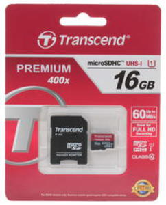 16Gb - Transcend - Micro Secure Digital HC Class 10 UHS-I TS16GUSDU1 с переходником под SD (Оригинальная!)