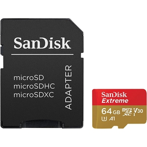 Карта памяти 64Gb - SanDisk Extreme microSDXC V30 A1 UHS-I U3 SDSQXAF-064G-GN6MA с переходником под SD