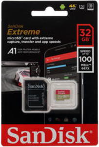 Карта памяти 32Gb - SanDisk Extreme microSDXC V30 A1 UHS-I U3 (100/60 MB/s) SDSQXAF-032G-GN6MA с переходником под SD