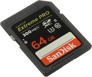 Карта памяти SDXC 64Gb SanDisk Extreme Pro Class 10 UHS-II U3 R:300 W:260 SDSDXPK-064G-GN4IN