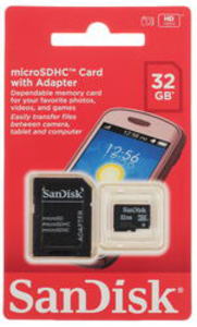 Карта памяти microSDHC 32Gb SanDisk Class 4 + адаптер (SDSDQM-032G-B35A)