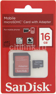 Карта памяти microSDHC 16Gb SanDisk Class 4 SDSDQM-016G-B35A с переходником SD