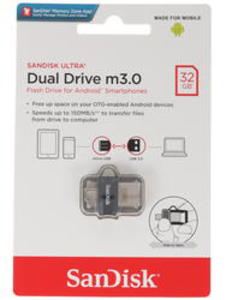 USB флешка 32Gb USB 3.0 SanDisk Dual Drive m3.0 OTG (SDDD3-032G-G46) черный