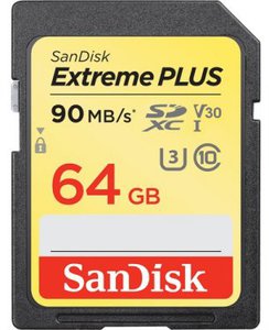 Карта памяти SDXC 64Gb SanDisk Extreme Plus Class10 UHS-I U3 R:90 W:60 SDSDXWF-064G-GNCIN