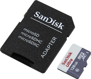 Карта памяти microSDXC 128Gb SanDisk Ultra Class 10 UHC-I R:80 SDSQUNS-128G-GN6TA + переходник SD