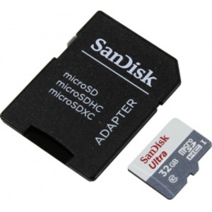 Карта памяти 32Gb microSDHC SanDisk Ultra Class 10 SDSQUNS-032G-GN6TA с переходником под SD