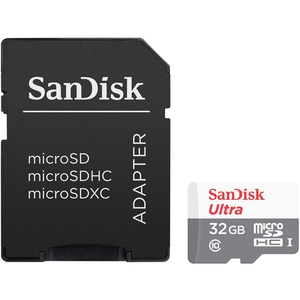 Карта памяти microSDHC 32 Gb SanDisk Ultra 80Mb/s  SDSQUNS-032G-GN3MA с переходником под SD