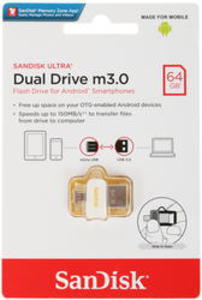USB флэш накопитель 64Gb SanDisk Dual Drive OTG White-Gold m3.0/USB3.0 /USB/MicroUSB / SDDD3-064G-G46GW