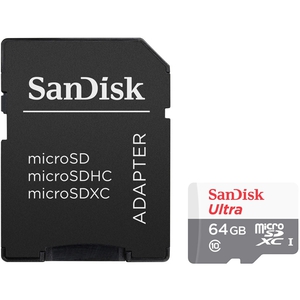 Карта памяти microSDXC 64Gb SanDisk Ultra Class 10 UHS-I SDSQUNS-064G-GN3MA с переходником под SD
