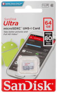 Карта памяти microSDXC 64Gb SanDisk Ultra Class 10 UHS-I SDSQUNS-064G-GN3MN