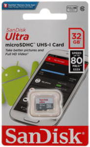Карта памяти microSDHC 32Gb SanDisk Ultra Class 10 UHS-I SDSQUNS-032G-GN3MN