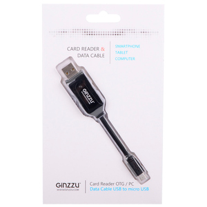 Картридер Ginzzu внешний, SD/microSD, USB 2.0, черный (GR-585UB)