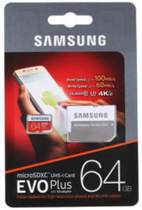 Карта памяти Samsung EVO Plus microSDXC 64 ГБ [MB-MC64GA/RU]